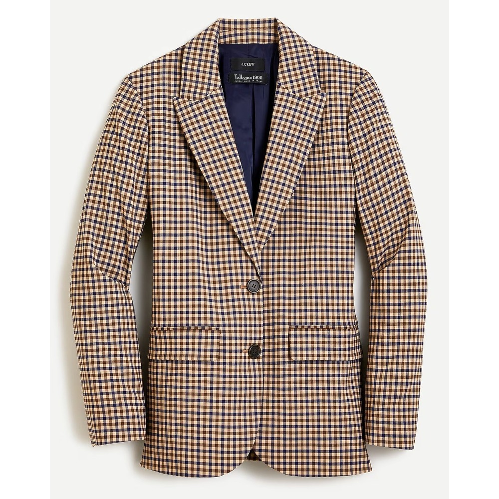 J.Crew Boyfriend Blazer Plaid Italian Stretch Wool Blazer Jacket 4 Navy Brown - Picture 3 of 16